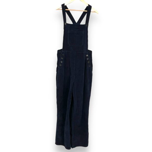 Reformation Navy Corduroy Baldwin Overalls Ribbed Wide Leg Women's 10 Blue - Picture 2 of 14